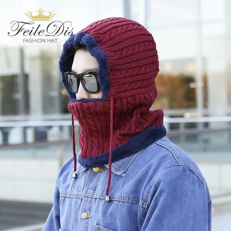

[FEILEDIS]Winter Women's Hat Caps Knitted Wool Warm Scarf Thick Windproof Multi Functional Hat Scarf Set For Women and Men 122