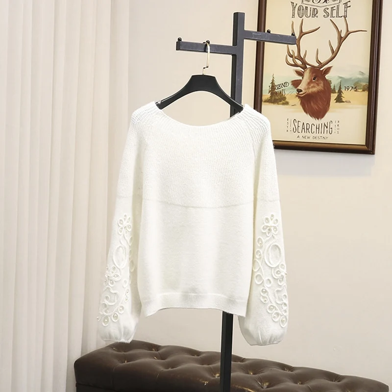 Pearls Women Sweater Plus Size Pullovers Casual O-neck Loose Stretched Long Sleeve Knitted Sweater SWM1230 Pearls Women Sweater Plus Size Pullovers Casual O-neck Loose Stretched Long Sleeve Knitted Sweater SWM1230