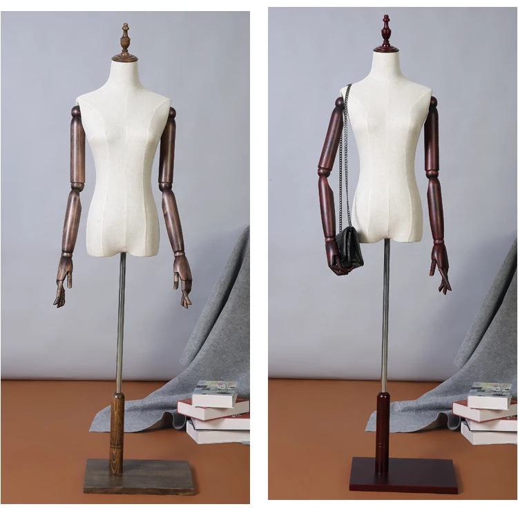 Moitié féminine corps tissu mannequin en bois massif vêtements de
