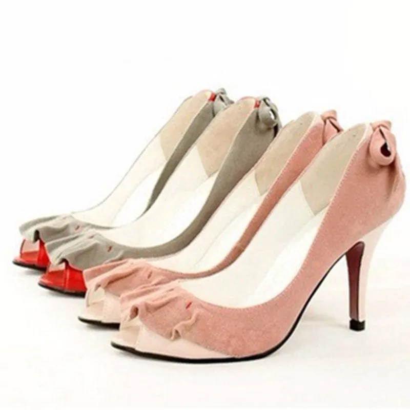

Ladies Big sizes(4-15) hand-made Sexy Appliques Knot Peep toe genuine leather Thin high heeled shoes Women pumps party wedding