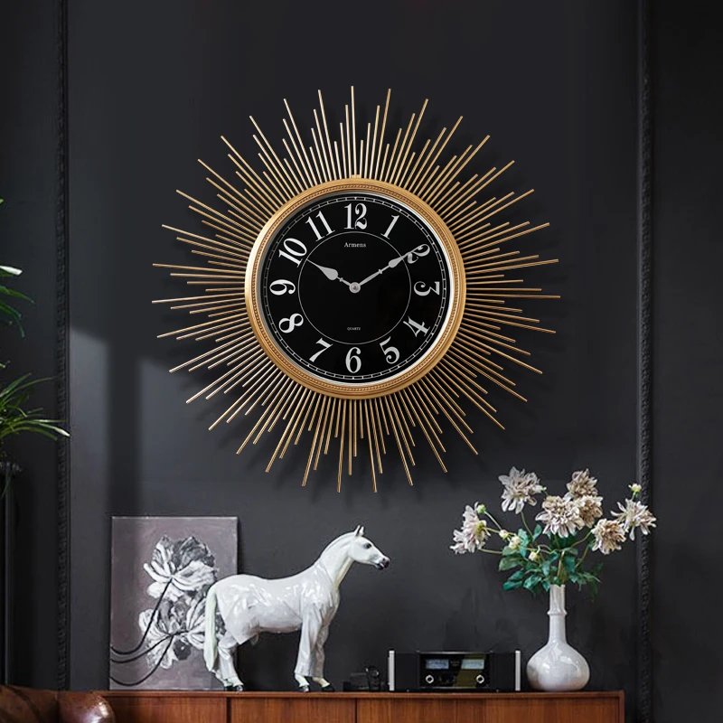 Американский кованый свет Роскошные Настенные часы ремесла украшения дома гостиной коридора Настенные обои под Металл 3D немой часы