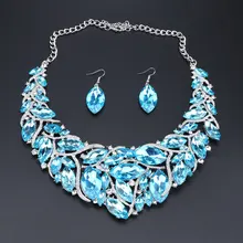 OEOEOS посеребренные ожерелье серьги ювелирный набор Смола Кристалл Свадебные аксессуары африканские ювелирные наборы