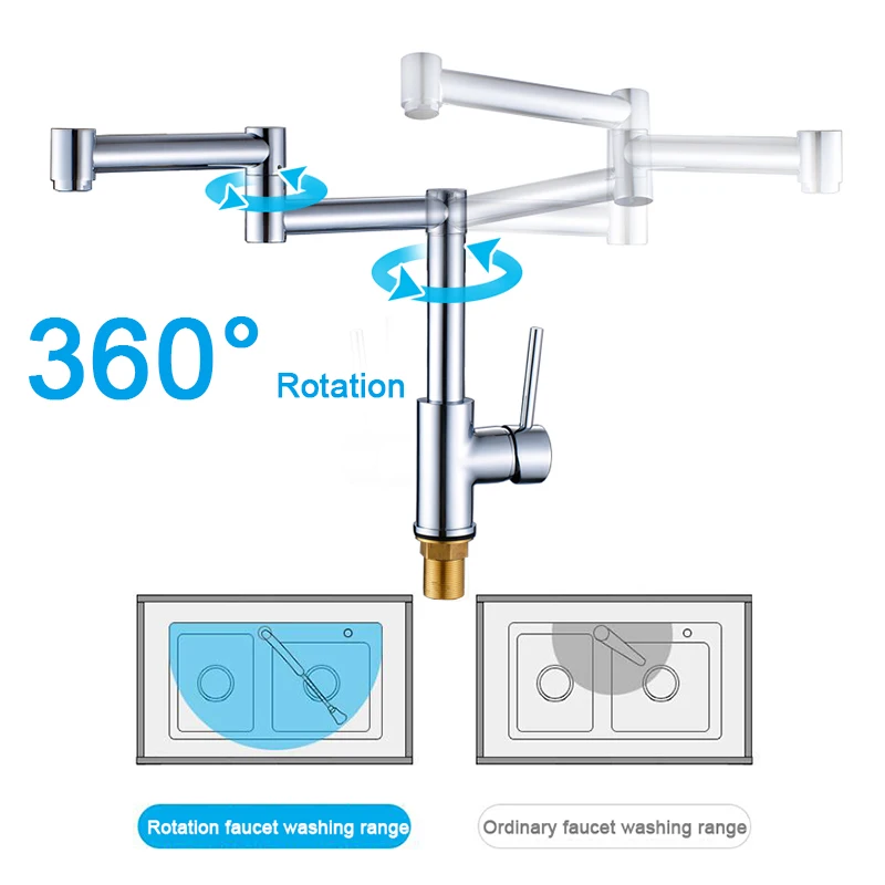 ROVOGO 360 Degree Rotation Kitchen Faucet Single Handle Basin Mixer Chrome Solid Brass Kitchen Tap Cold and Hot Water Faucet 