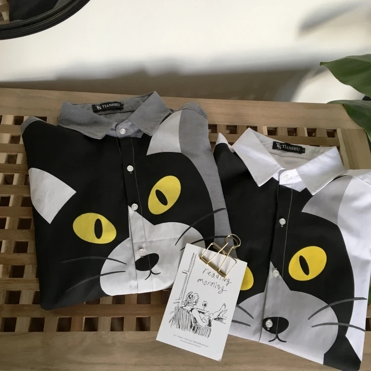 Весна и лето новая Корейская версия Harajuku мужская Повседневная Свободная хлопковая гавайская рубашка с короткими рукавами и мультяшным принтом