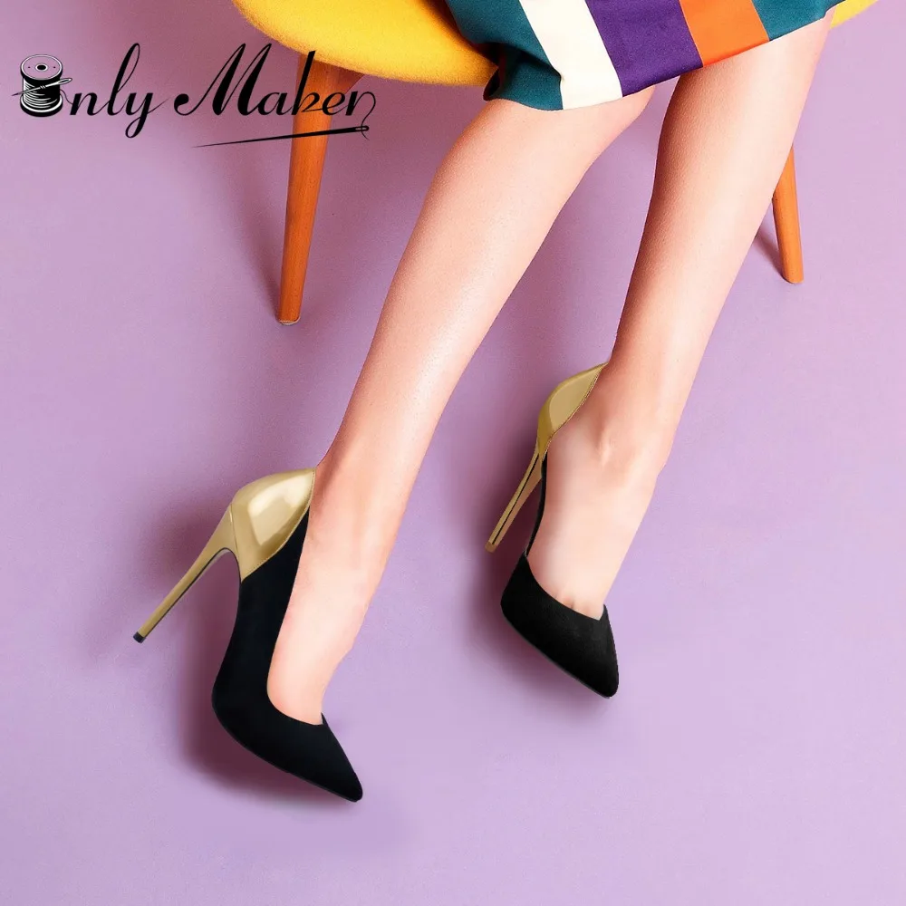 

Onlymaker Women's Pumps Side Space Sexy Pointed Toe mixed colors shoes 12cm High Heel Slip On Stiletto Pumps Large Size Basic