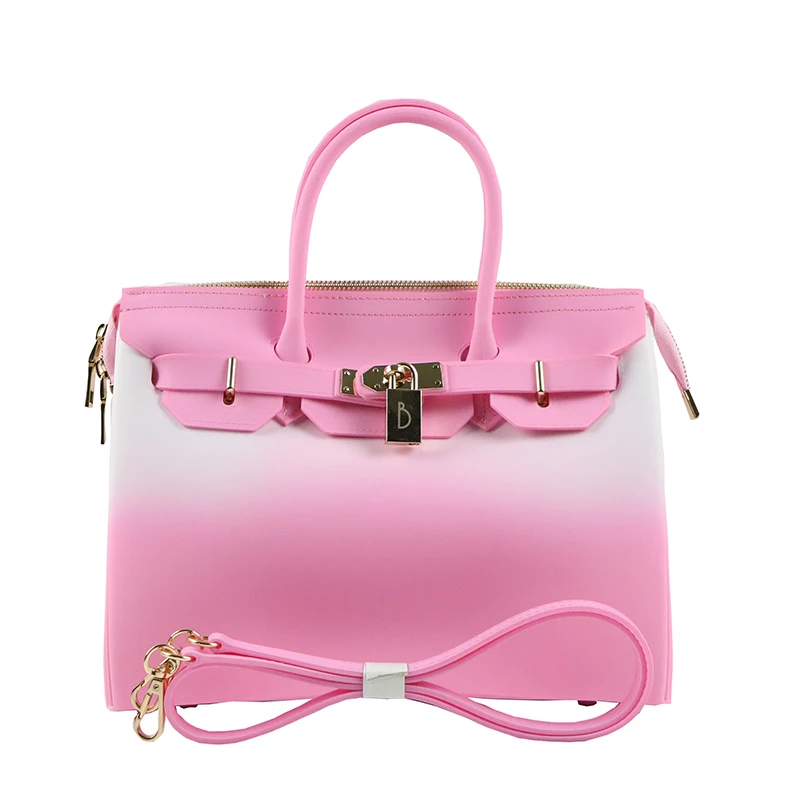 Jellyooy Matte Pink White Zipper 30cm Large Size handbag women bag Girls Plastic PVC Jelly Candy ...