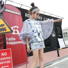 Новая весенняя и летняя тайская брендовая белая марлевая Футболка с блестками и длинными рукавами для женщин