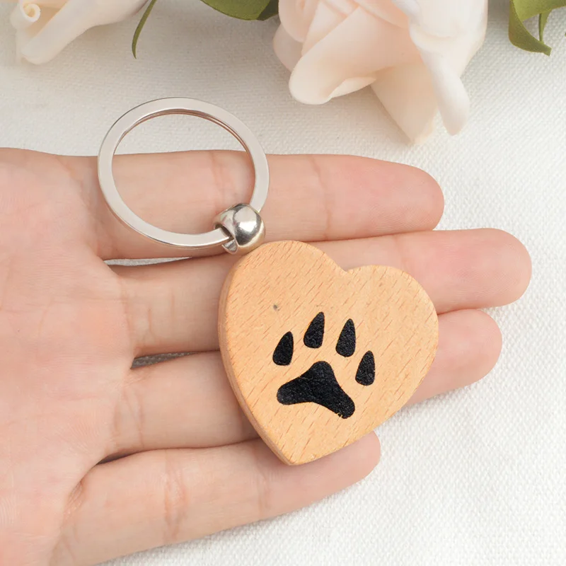 

Wood Heart Paw Cat Dog Feet Print Keychain Keyring Key chain Paw jewelry Pet jewelry Dog lover Cat lover Gifts