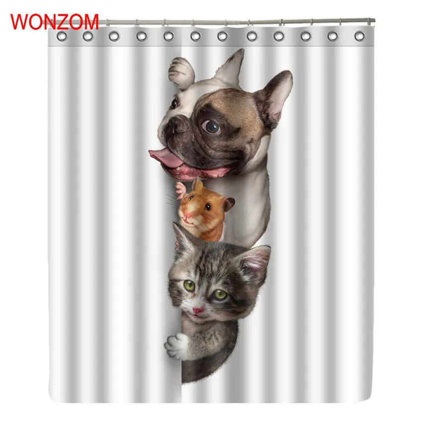 

WONZOM Cat And Dog Curtains with 12 Hooks For Bathroom Decor Modern Animal Bath Waterproof Curtain 2017 New Bathroom Accessories