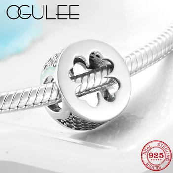 

100% Real 925 Silver Hollow out Lucky Clover Charm beads fit Silver Original Pandora Bracelets Bangles 925 Silver luxury Jewelry