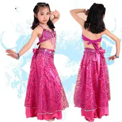 2016 Новый дизайн сезона дети живота Танцы костюм комплект 3 шт. индийский высокого класса дети живота Танцы носить бюстгальтер и пояс и юбка