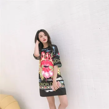 

spring and summer new Harajuku fashion round neck short-sleeved graffiti printing long paragraph ladies short-sleeved T-shirt