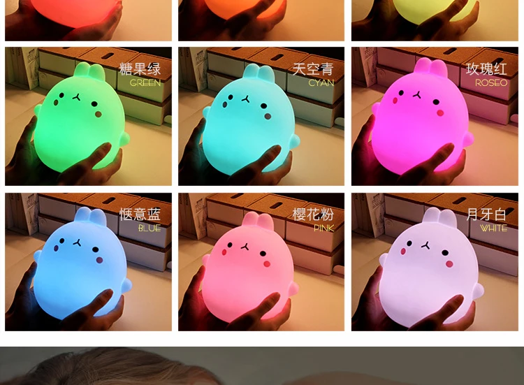 New style Rabbit LED Night Light For Children Baby Kids Bedside Lamp Multicolor Silicone Touch Sensor Tap Control Nightlight (11)