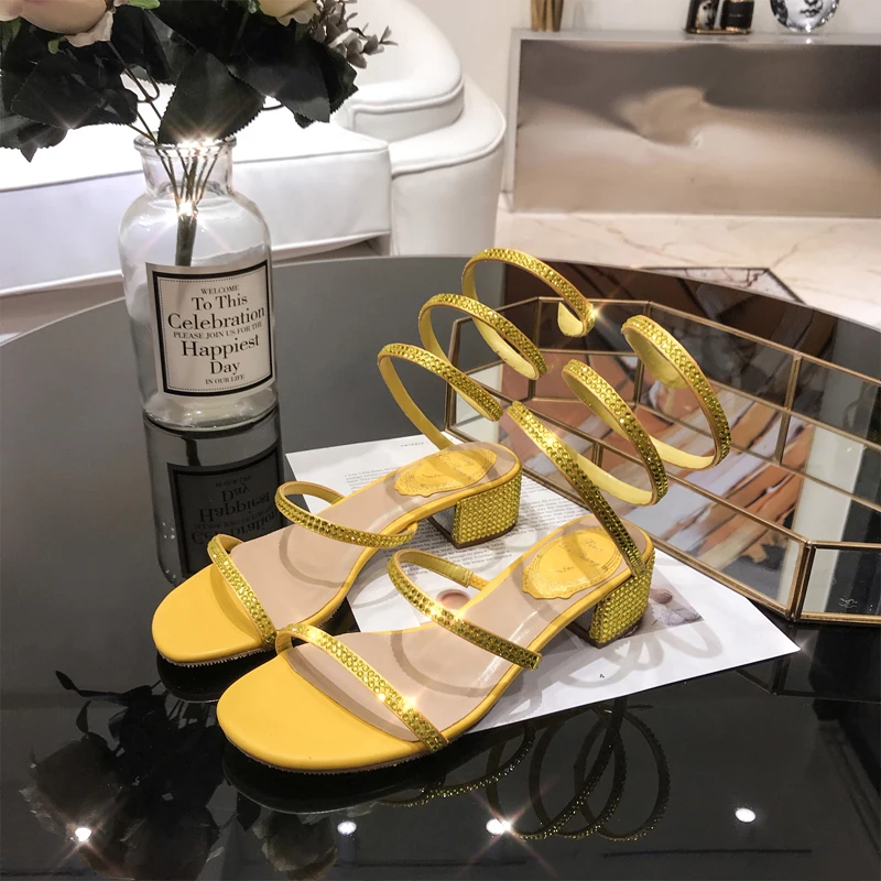 Summer Women Sandals 2019 Fashion Sexy Rhinestone Mid Heel Lace-up Party Breathable Comfort Shopping Female Walking Casual Shoes