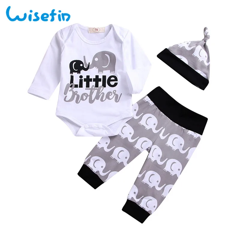 Для маленьких мальчиков летняя одежда корейская детская одежда с принтом слона футболка с длинными рукавами Топы+ штаны для бега наряды для новорожденных Малыш P30