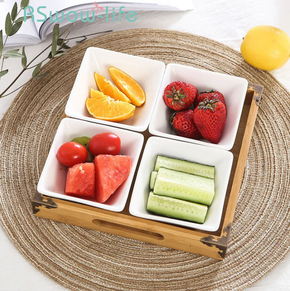 

Creative Snack Plate Ceramic Plate Fruit Dried Fruit Snack Bowl Serving Dishes Nut Platter Bowls + Tray For Kitchen Supplies