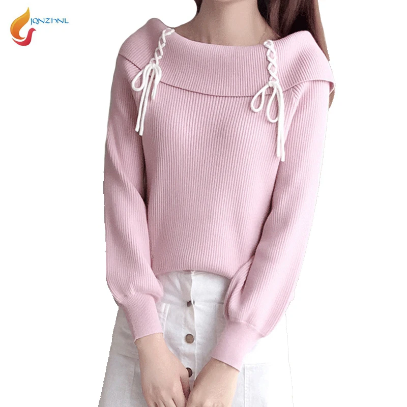 

JQNZHNL 2019 New Autumn Women Off Shoulder Latern Sleeved Short Knitting Sweater Tops Fashion Casual Loose Sweater Pullover C151