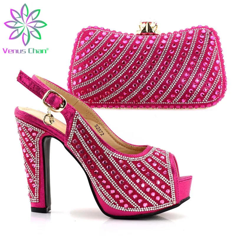 

Fuchsia Color Winter Italian Shoes with Matching Clutch for Woman High Quality Wedding Sandals