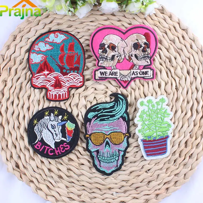 

ZOTOONE 1Pcs Cool Punk Rock Patch Cheap Skull Skeleton Embroidered Patch Iron On Sew On Jacket Jeans Potted Plant Patch For Kid