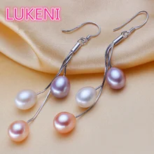 Подлинные серьги из стерлингового серебра 925 пробы модные ювелирные серьги с природным жемчугом натуральный жемчуг длинные серьги-подвески для женщин