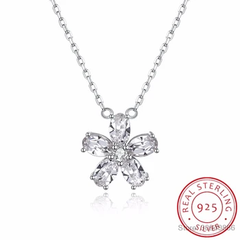 

LEKANI Crystal 925 Sterling Silver Necklace Fashion Romantic Flower Pendant Genuine Jewelry Women Engangement
