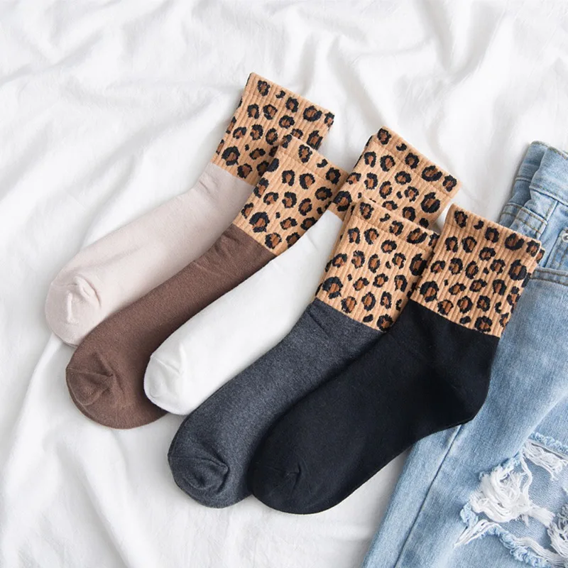 

Women Leopard Cotton Socks High Street RetroLadies Socks Soft Stretch Mid Footwear Female Warm Happy Socks