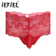 IEFiEL/Мужское нижнее белье с цветочным принтом; платье с высоким воротником; с кружевом и высокой талией бикини трусы нижнее белье трусы с выпуклость гей дышащее белье кружевное нижнее белье