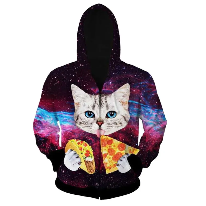 Alisister Cat Eat Pizza Sweatshirt Printed 3D Hoodies Women Men 3d
