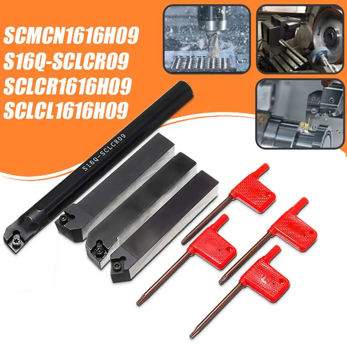 

4 Set 16mm SCLCR Lathe Turning Tool Holder Boring Bar +4 pcs T15 Wrenches S16Q-SCLCR09/SCLCR1616H09/SCLCL1616H09/SCMCN1616H09