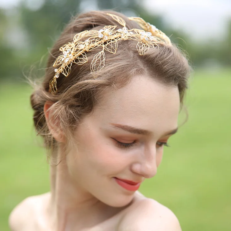 

Jonnafe Handmade Gold Floral Women Crown Bridal Tiara Hairband Vintage Wedding Hair Accessories Headpiece