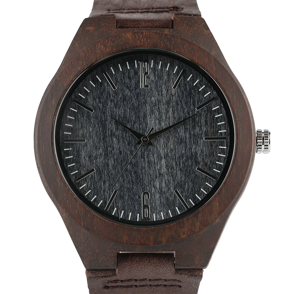 YISUYA New Arrival Men Genuine Leather Band Strap Wrist Watch Nature Wood Creative Dark Brown Women Modern Fashion Bamboo Sport (4)
