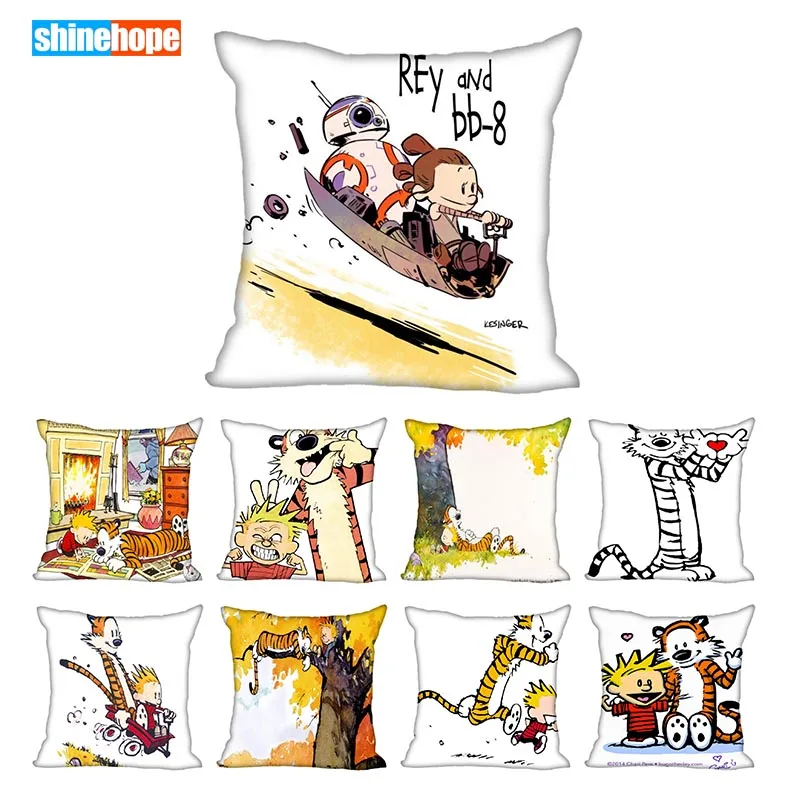 

Custom Calvin and Hobbes Square Pillowcase Custom Zippered Pillow Cover Case 40x40,45x45cm(One Side)