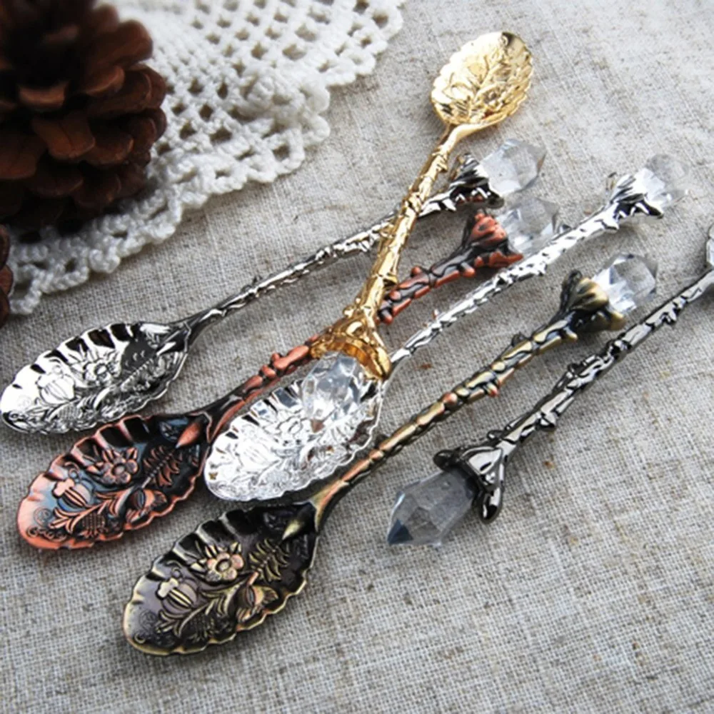 

European Court Vintage Kitchen Dining Bar Vintage Arab Style Bronze Carved Coffee Spoon Flatware Cutlery Mini Dessert Spoon