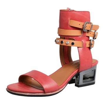 

PROVA Perfetto Original Brand Desginer Cowhide Leather Sandals Gladiator Rivet Fashion Metal Heels Open Toe Sandals Shoes Female