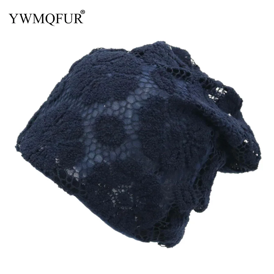 

YWMQFUR 2018 Spring & Autumn Casual Lace Style Beanies Hats For Women Cotton Solid Color Female Warm Caps With Free Shipping