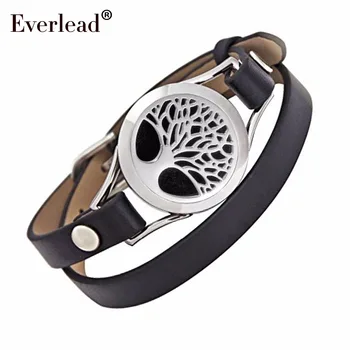 

tree of life leather locket bracelet stainless steel Essential oil Aromatherapy twist locket bangle include jewelry box and pads