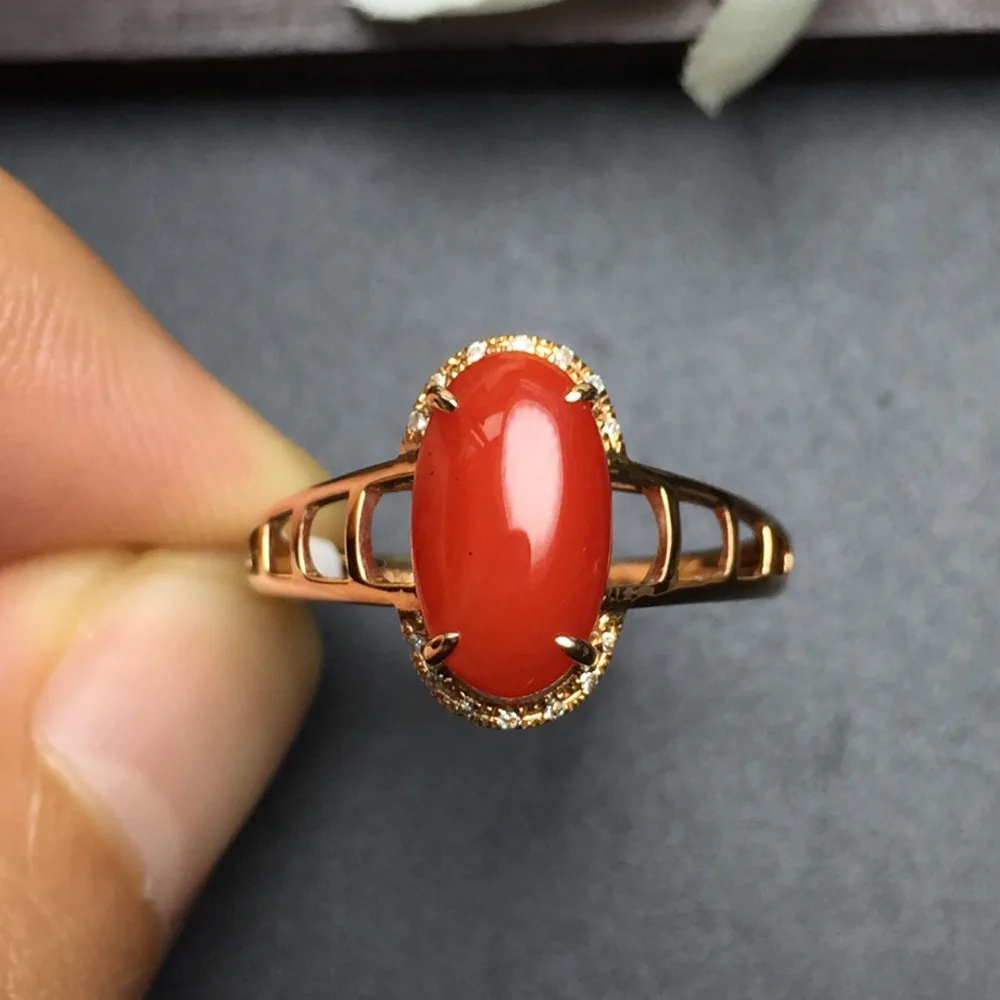 Fine Jewelry Real 18K Rose Gold Natural Red Precious Coral Italy Origin