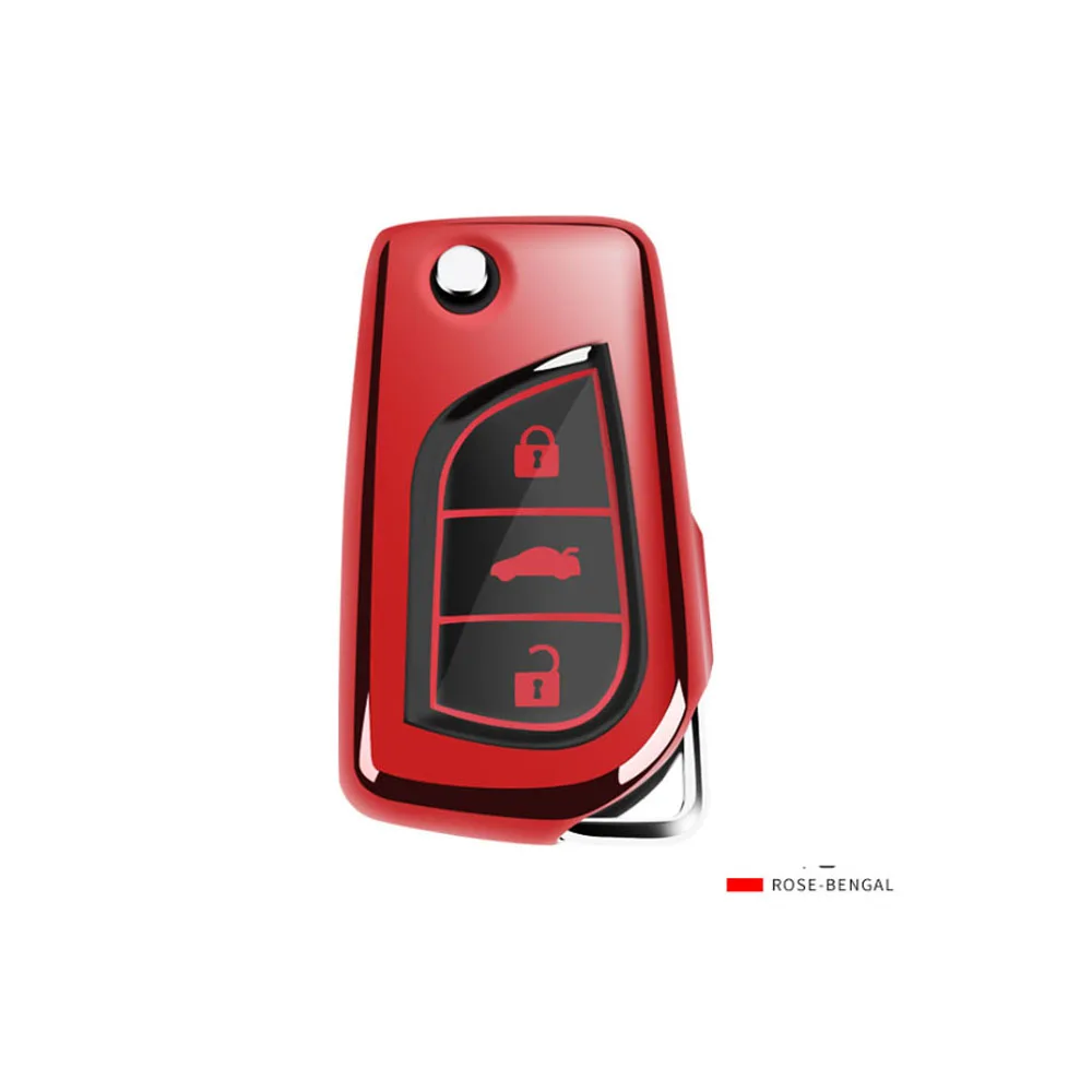 Мягкий ТПУ Автомобильный Брелок чехол Корпус Набор Держатель для Toyota Corolla Prado Fortuner RAV4 Складной флип пульт дистанционного защиты аксессуары - Название цвета: Красный