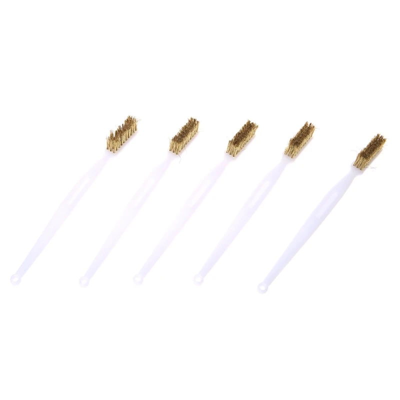 

5Pcs Mini Plastic Handle Brass Bristle Wire Brush For Cleaning Welding Slag Rust