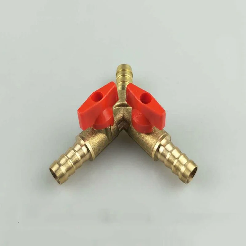 

10mm Hose Barb Y Type Three Way Brass Shut Off Ball Valve Pipe Fitting Connector Adapter For Fuel Gas Water Oil Air