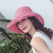 Летние большие широкие поля Складная Панама для Женская солнцезащитная Кепка плед шапки для рыбака Floppy солнце анти-УФ пляж Твердые крышки