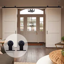 LWZH раздвижной сарай деревянная дверная фурнитура набор черная стальная раздвижная дверь для шкафа Т-образный трек Ролик 10ft/11ft/12ft для двойной двери