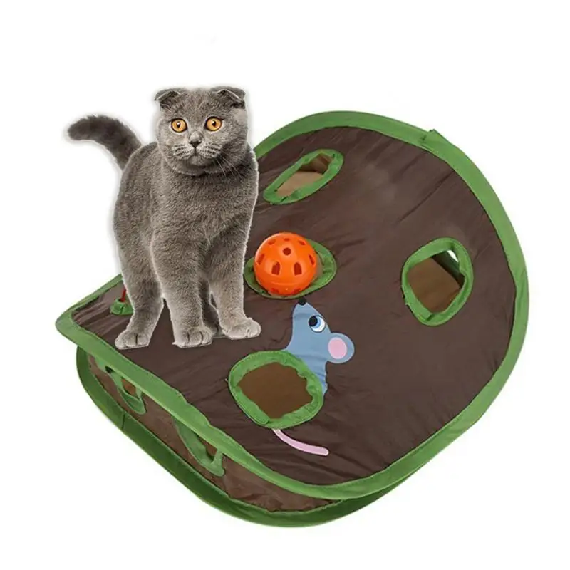 Кошка Туннель кошки-мышки колокольчик палатка игрушка w/9 отверстий ПЭТ спрятать складной туннель интерактивные игрушки мышь отверстие кошки ловить забавные Мячи колокольчики