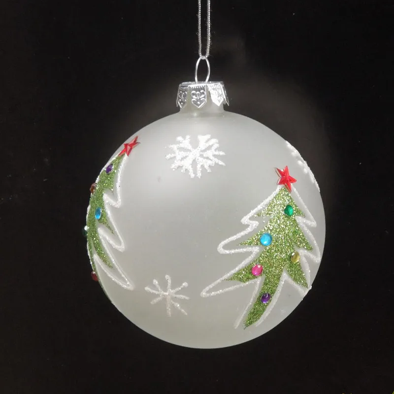 

Diameter=10cm Frosty Christmas Day Glass Ball Hand Painting Christmas Tree Hanging Decorative Glass Globe