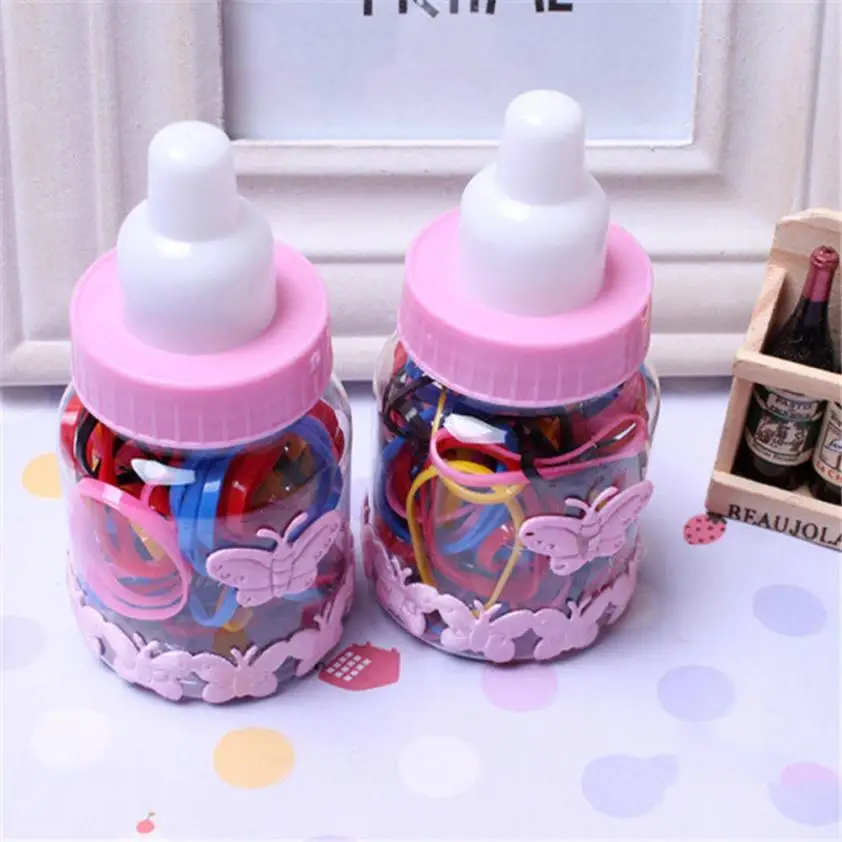 Disposable Elastic Rubber Bands 1 bottle Cute Little Milk Bottles With Colorful Headbands hair