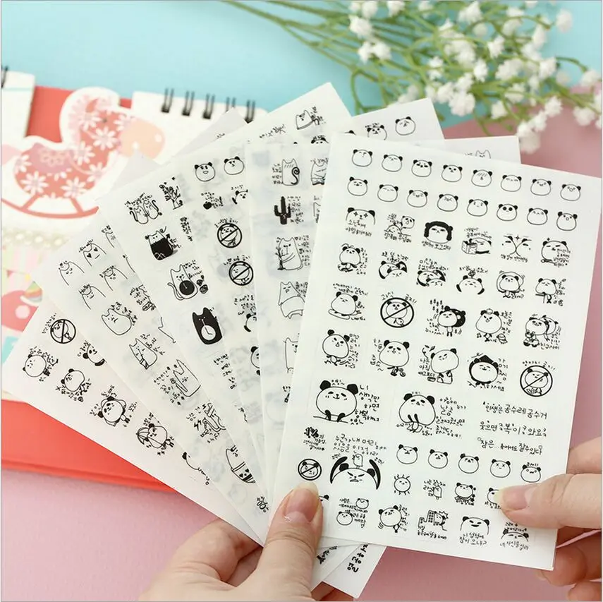 6 sheet pack cute panda and funny cat black white transparent diary decorative stickers label sticker diy scrapbook stickers sticker love sticker filmsticker tape aliexpress
