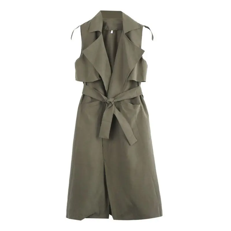 Women Fashion elegant office lady pocket coat sleeveless