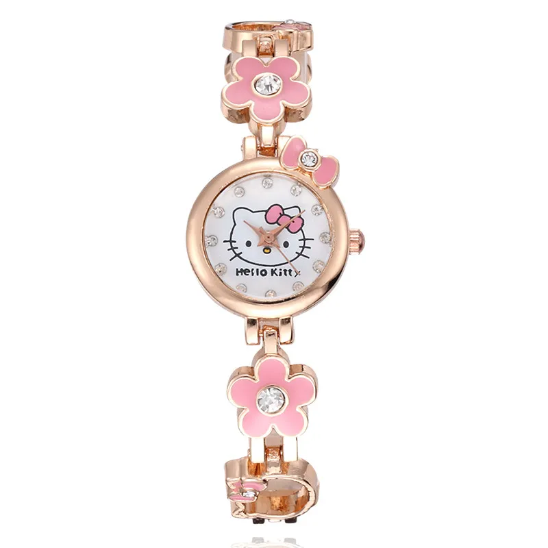Детские Женские часы hello kitty, женские Металлические модные наручные часы для девочек, детский браслет, наручные часы, кварцевые часы, подарок, montre enfant - Цвет: Розовый