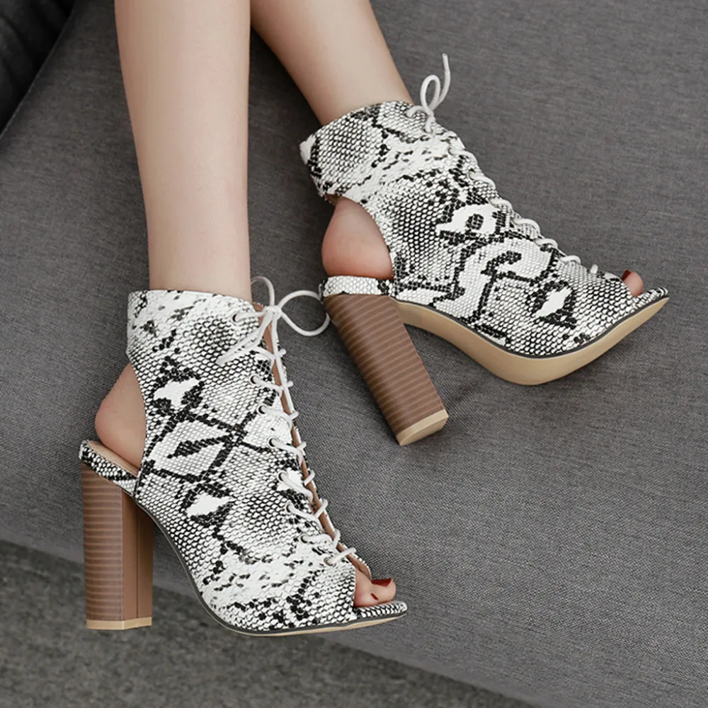 2019 women's snake pattern sexy sandals printed strap sandals gladiator sandals ladies sandals high heels non-slip 40J2 (5)