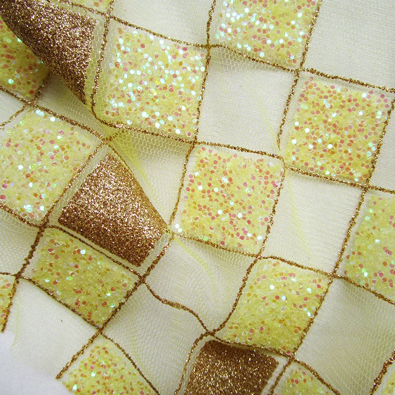 360cm*145cm New Mosaic Plaid Glitter Mesh Fabric French Glue Sequin